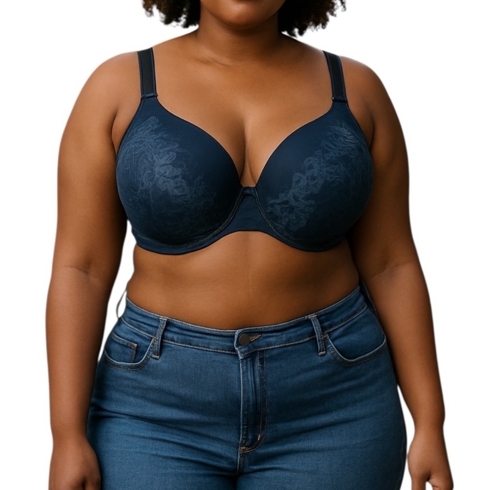 NWT Cacique Lightly Lined Underwire Full Coverage Bra Blue Lace Size 46D